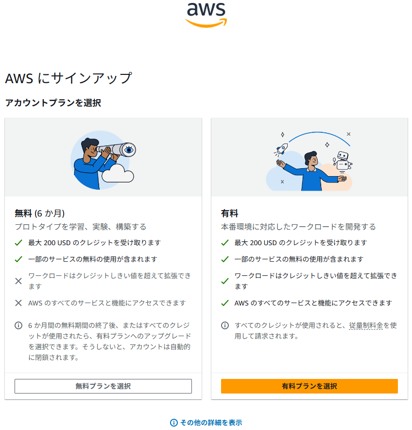 AWSサインアップ画面